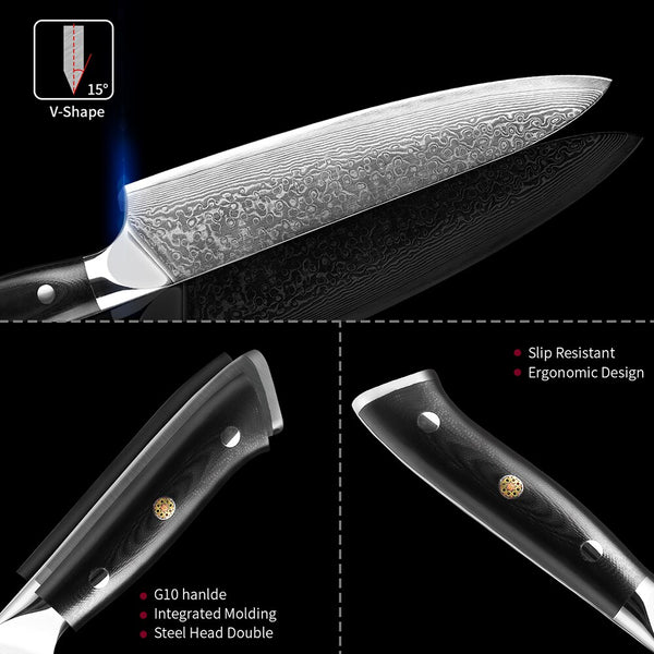 XITUO 3 Pcs Damascus Steel Chef Knife Kitchen Utility Knife