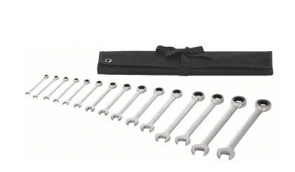 WESTWARD Combination Wrench Set: Alloy Steel, Chrome, 15 Tools, 1/4 in to 1 in Range of Head Sizes