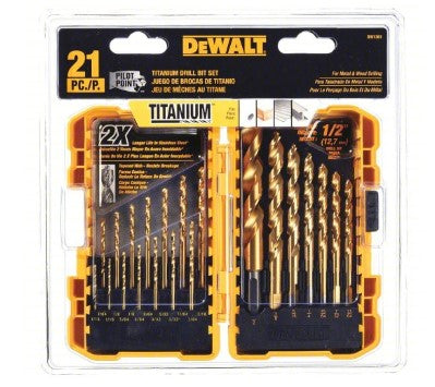 DEWALT Jobber Length Drill Set: 1/16 in Smallest Drill Bit Size, 1/2 in Largest Drill Bit Size, TiN