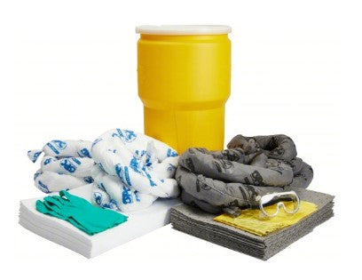 BRADY Spill Kit: 13 gal Volume Absorbed Per Kit, Gray/White, 14 gal Container Capacity, Drum
