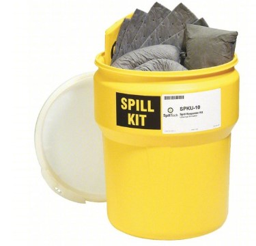 SPILLTECH Spill Kit: 10 gal Volume Absorbed Per Kit, Pr of Gloves/Safety Goggles, Yellow, Drum