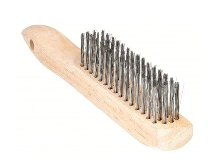 TOUGH GUY Scratch Brush: Straight Handle, Stainless Steel, Wood, 5 3/8 in Brush Lg, 10 in Handle Lg