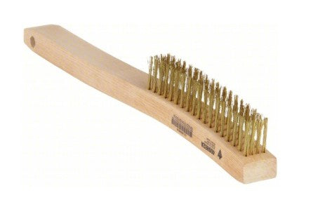 TOUGH GUY Scratch Brush: Curved Handle, Brass, Wood, 5 3/4 in Brush Lg, 7 1/2 in Handle Lg