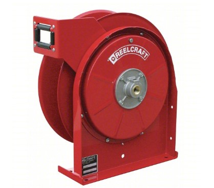 Spring Return Hose Reel: 50 ft (1/4 in I.D.), 500 psi Max Op Pressure, Brass, Red