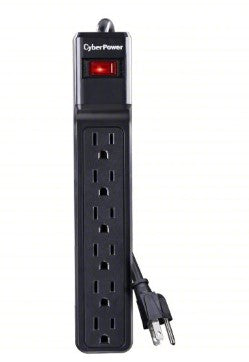 CYBER POWER Surge Protector Outlet Strip: 6 Outlets, NEMA 5-15R, NEMA 5-15P, 4 ft Cord Lg, Black