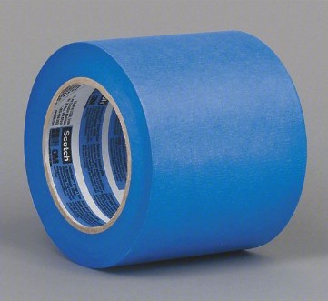Painter's Tape: 4 in x 60 yd, 5.4 mil Thick, Acrylic Adhesive, Indoor and Outdoor, Up to 122°F, Blue