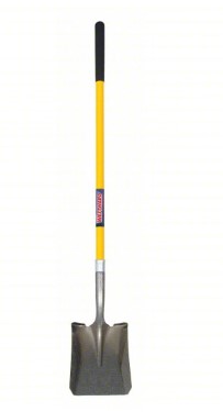WESTWARD Square Point Shovel: Steel Blade, 14 ga, Straight Handle Type, Fiberglass Handle