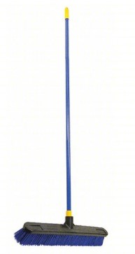 QUICKIE Push Broom: 24 in Sweep Face, Stiff, Synthetic, Blue Bristle, 3 1/8 in Bristle Lg, Steel