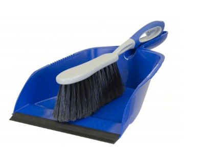 QUICKIE Dust Pan and Brush Set: Poly-Fiber, Black Bristle, Blue Dust Pan, 4 in Brush Handle Lg