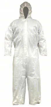 CONDOR Hooded Coveralls: PP SMS, Elastic Wrist, Elastic Ankle, White, Serged Seam Large