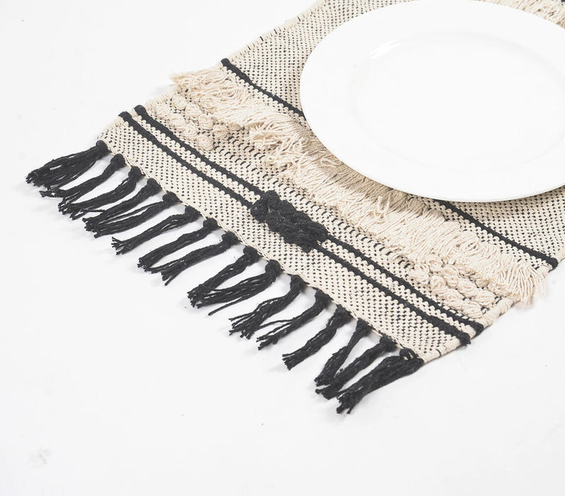 Handwoven Cotton Neutral Tasseled Placemats (Set of 4)