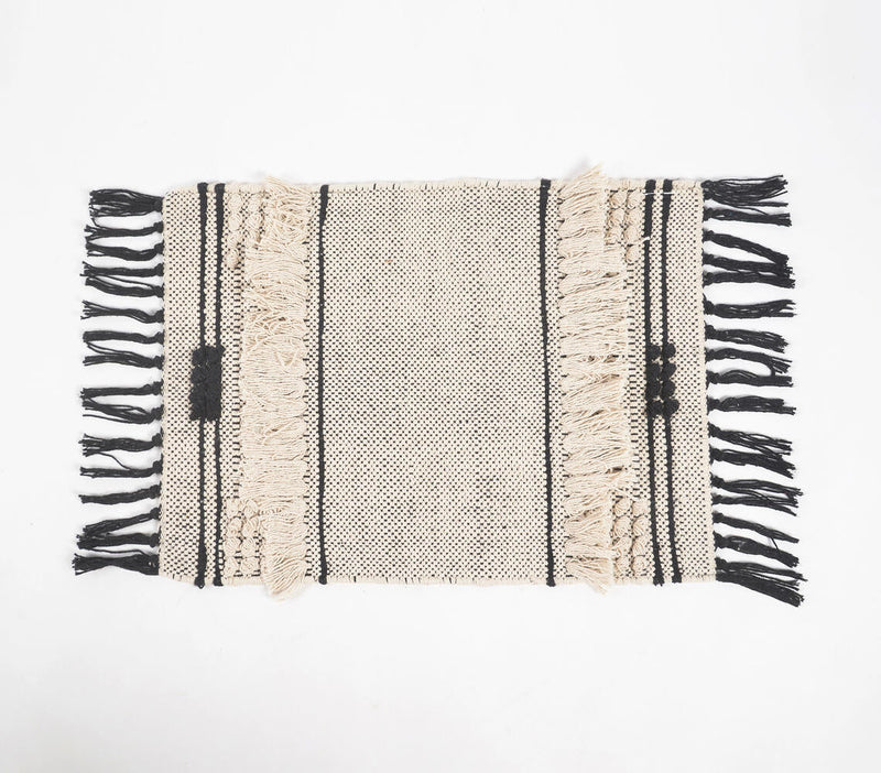 Handwoven Cotton Neutral Tasseled Placemats (Set of 4)