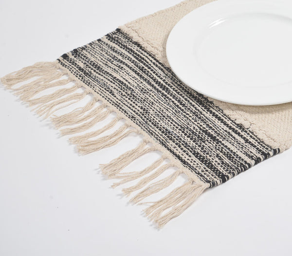 Handwoven Black Bordered Cotton Placemats (Set of 4)