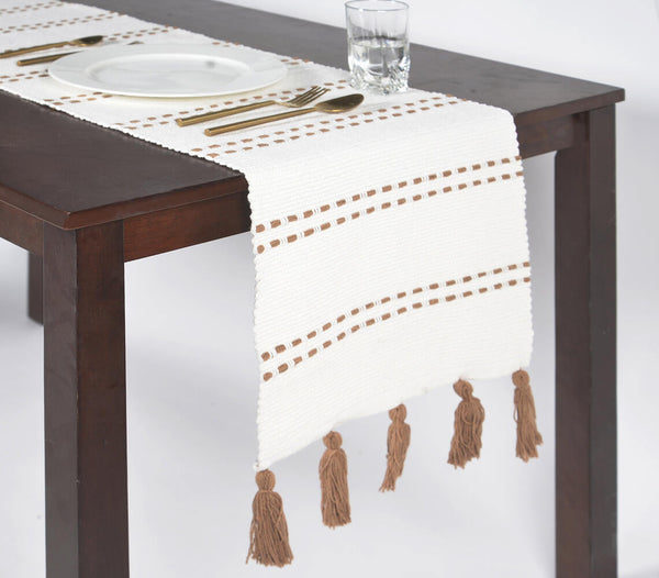 Dotted Lines White Cotton Table Runner