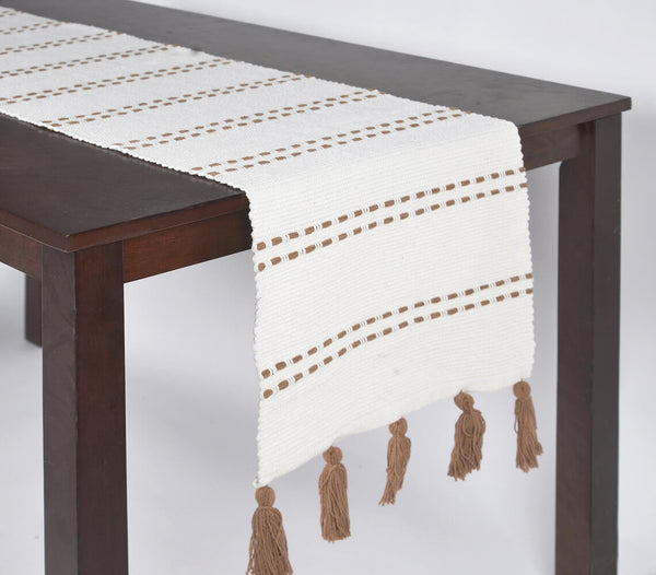 Dotted Lines White Cotton Table Runner