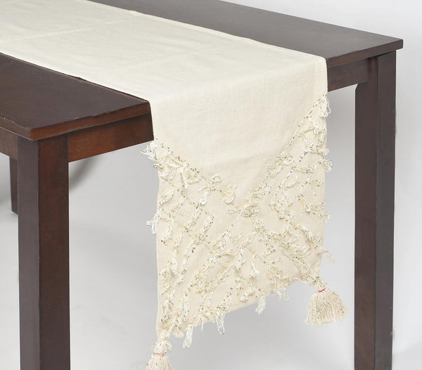 Sequinned Tousled Knots Cotton Table Runner