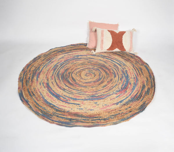 Handwoven Jute & Discarded Fabric Abstract Spiral Rug