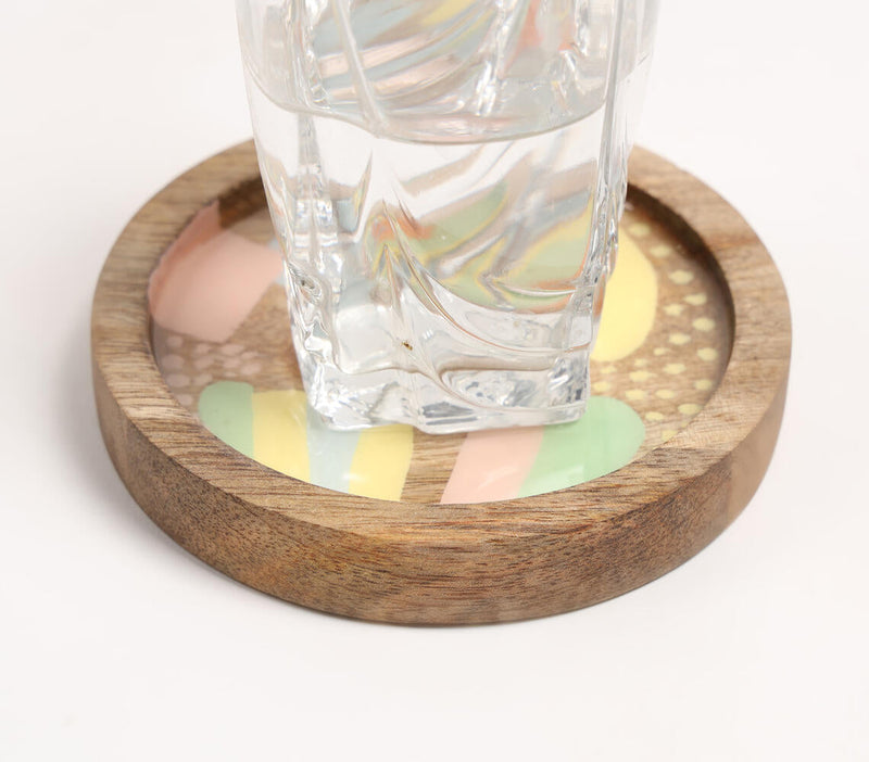 Enamelled Wooden Abstract Coasters (Set of 4)