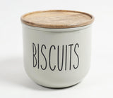 Matte-Grey Typographic Metal Canister with Wooden Lid