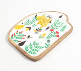 Enamelled Botanical Abstract-Shaped Wooden Platter