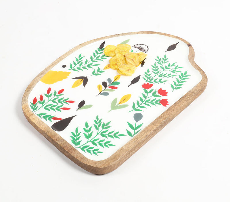 Enamelled Botanical Abstract-Shaped Wooden Platter
