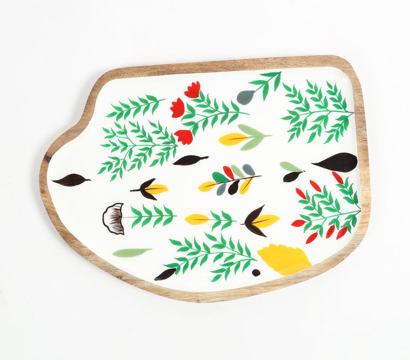 Enamelled Botanical Abstract-Shaped Wooden Platter