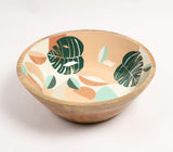 Enamelled Abstract-Botanical Wooden Bowl