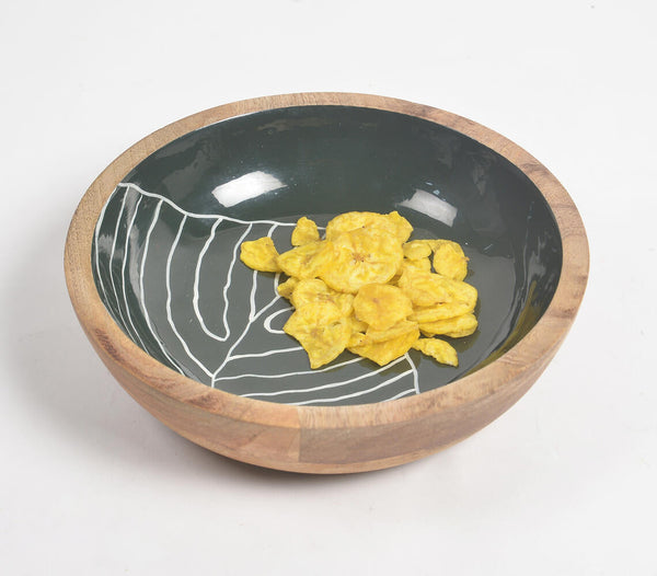 Forest Leaf Enameled & Turned Mango Wood Bowl