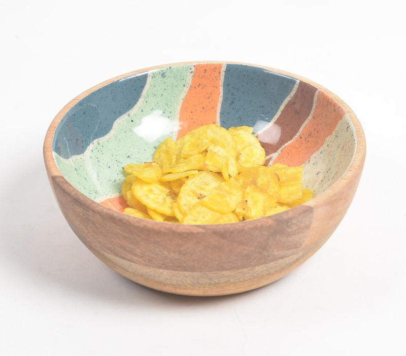 Enameled Abstract Mango Wood Bowl