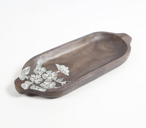 Hand Painted Mango Wood Floral-Sketch Elongated Platter