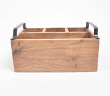 Classic Acacia Wood Flatware Caddy with Metal handles