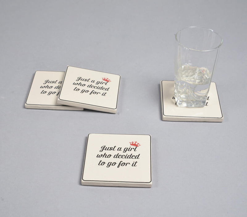 Ambitious Girl' Typographic Ceramic Coasters (Set of 4)