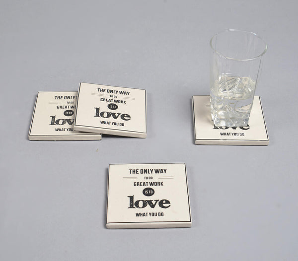 Love What You Do' Minimal Typographic Ceramic Coasters (Set of 4)