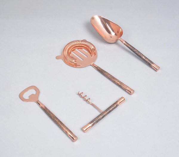 Rose-Gold-Toned Stainless Steel Textured Bar Tools (Set of 4)