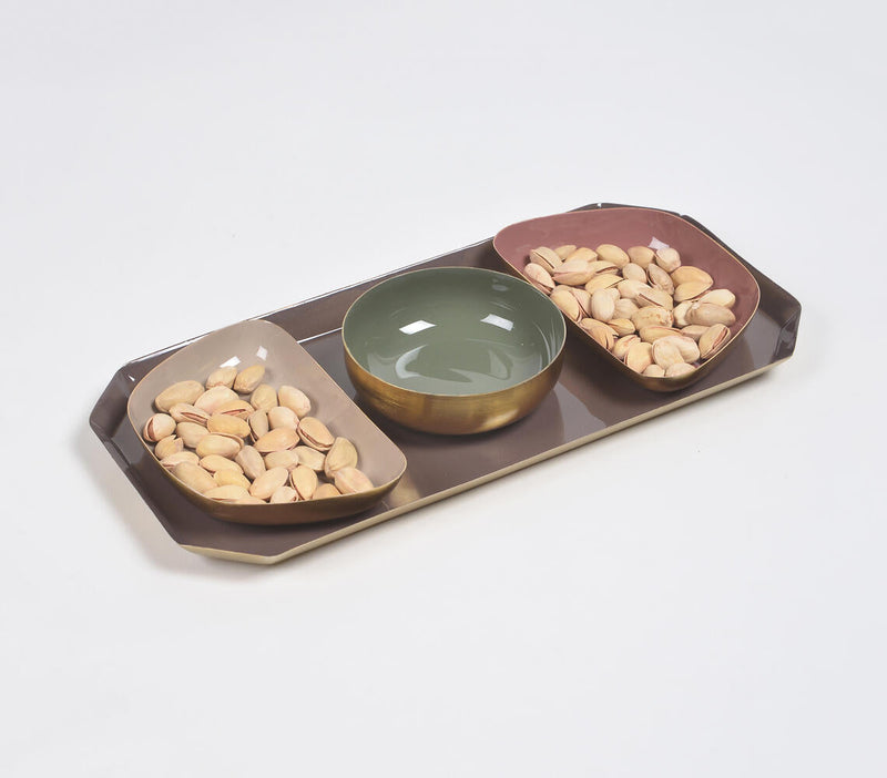 Enamelled Iron Dry Fruit Dishes and Tray Set