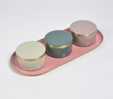Pastel Enamelled Iron Oval Tray with 3 snack Boxes