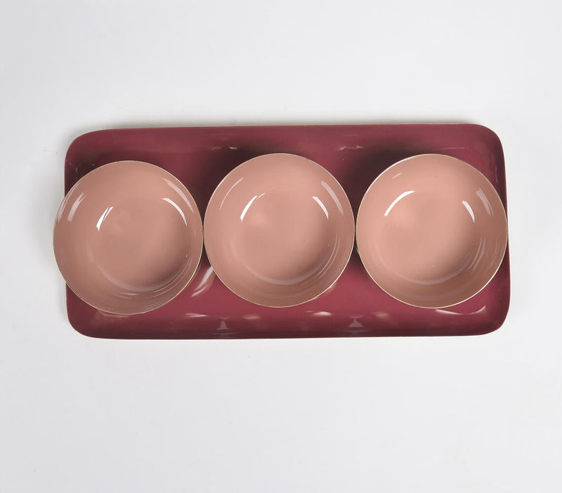 Enamelled Iron Tray with 3 snack Bowls