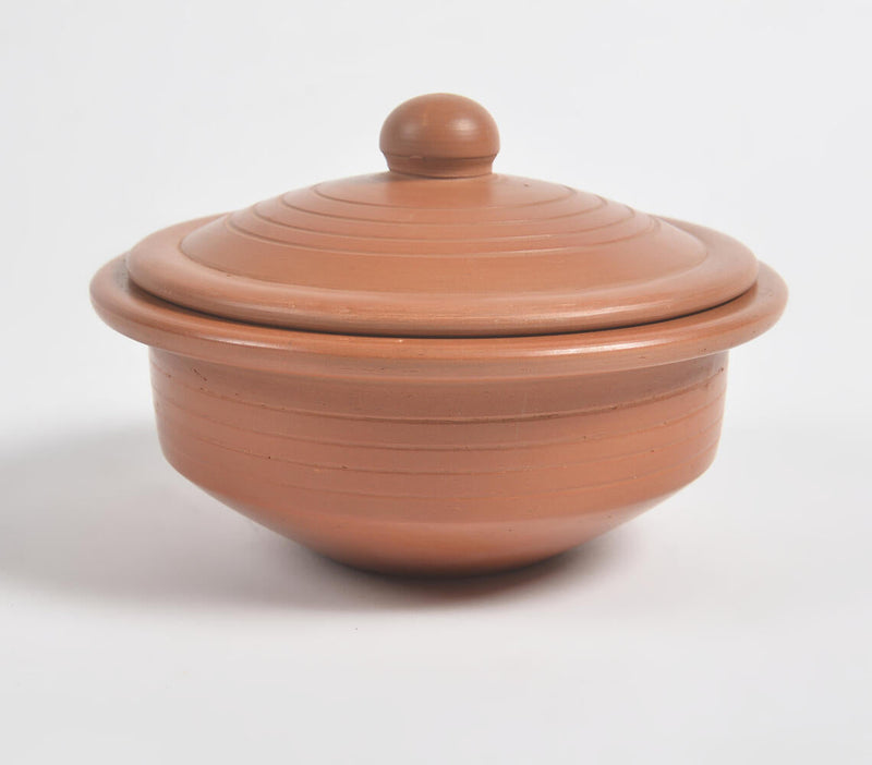 Terracotta Pottery Ribbed Curd Setter with Lid
