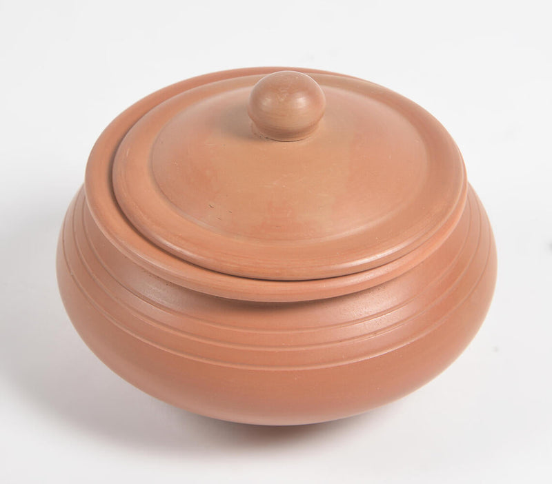 Terracotta Pottery Ribbed Pot Curd Setter with Lid