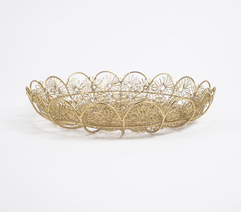 Antique Gold-Toned Coiled Floral Iron Platter