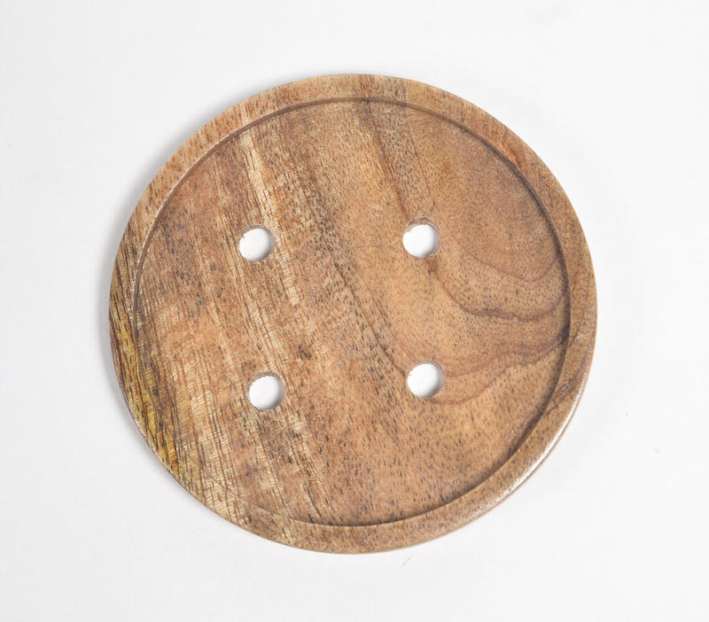 Button-Shaped Mango Wood Turned Coasters (Set of 4)