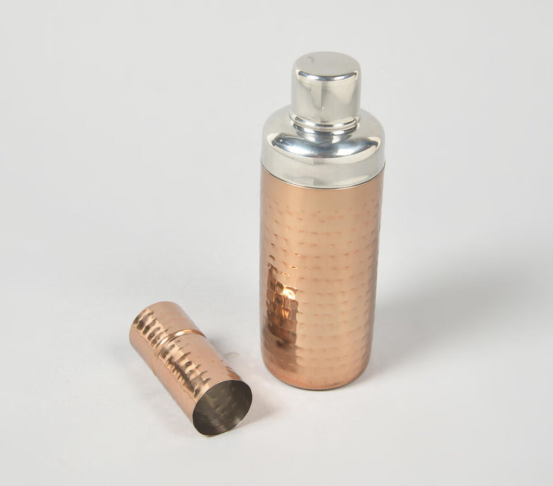 Hand Beaten Copper-Toned Stainless Steel Cocktail Shaker & Peg Measurer