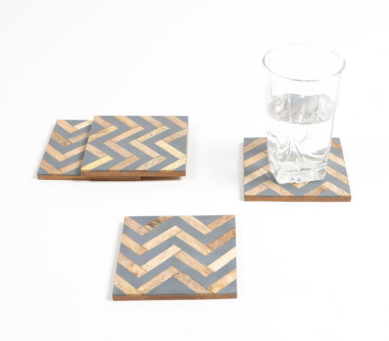 Resin-Inlay Chevron Wooden Coasters (Set Of 4)