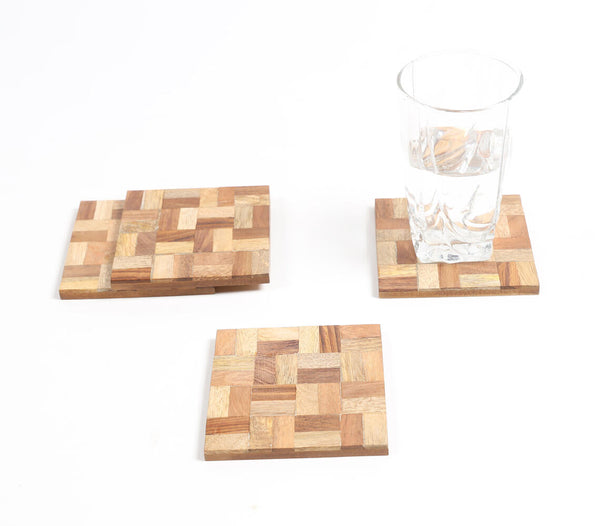 Wooden Puzzle-Block Coasters (Set Of 4)