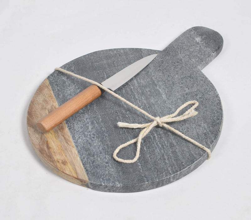 Colorblock Grey Stone & Wood Paddle Chopping Board