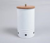 White Galvanized Iron Ribbed Cylindrical Box with Wooden Lid