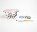 Set of Handcrafted Resin Cake Stand & Cake Server with 4 Coasters