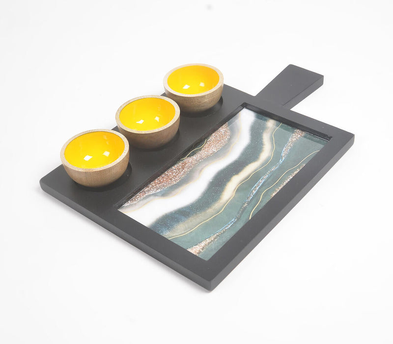 Contrasting Abstract Art Wood & Resin Serving Platter