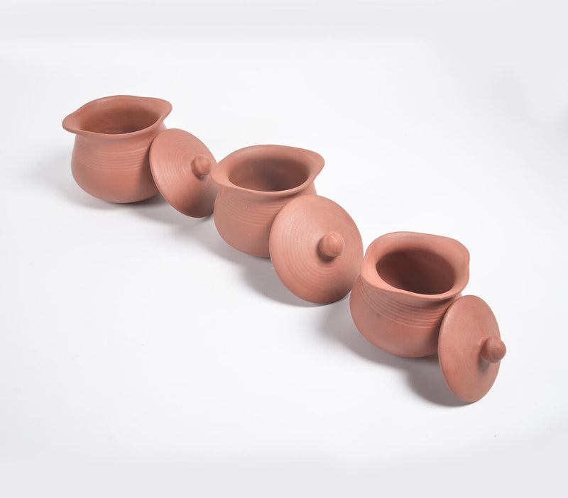 Terracotta Pottery Rice Hot Pots with Lids (Set of 3)