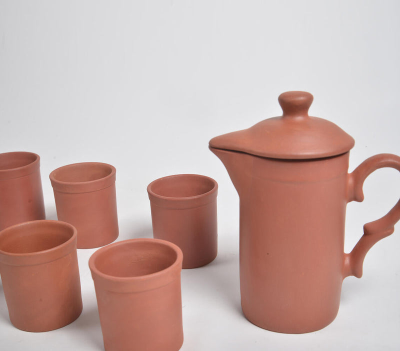 Terracotta Drink Dispenser & Pitchers (Set of 6 glasses & 1 jug)